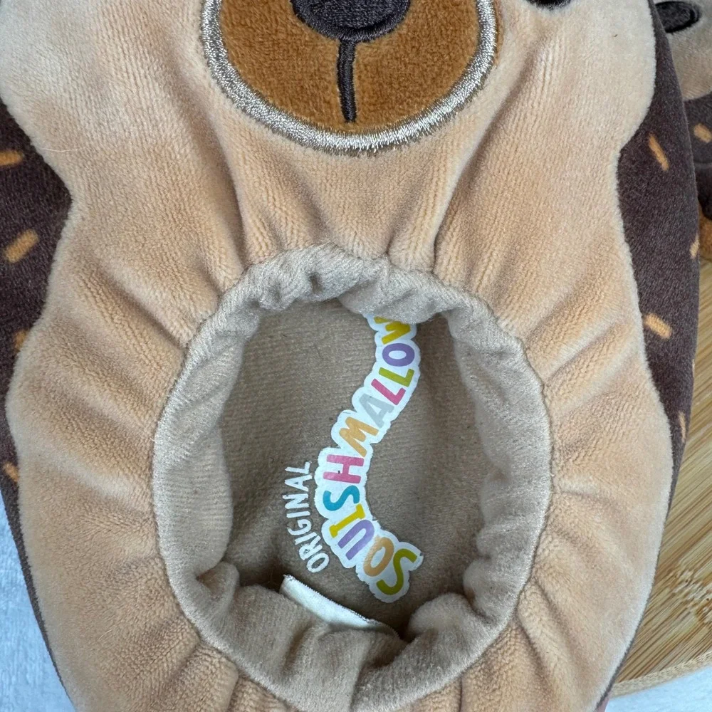 Squishmallows Brown Hedgehog Plush Slippers Kids 2-3‎ Cozy Cute Character